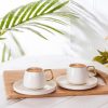 Espresso&Turkish Coffee Cup Sets | Karaca Karaca Saturn 4 Piece Porcelain Espresso Turkish Coffee Cup Set For 2 People, 100Ml, White Gold