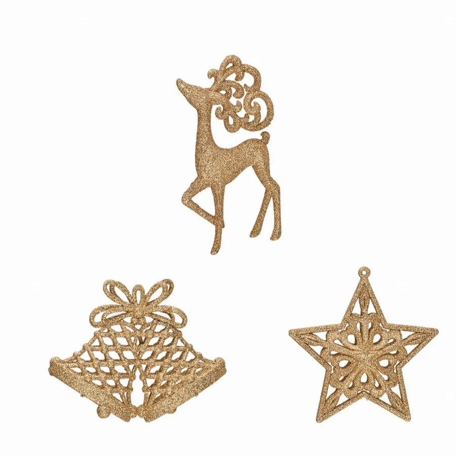 Ornaments | Karaca Home Karaca Home New Year Christmas Glitter Tree Decoration Set, 3 Piece, Gold