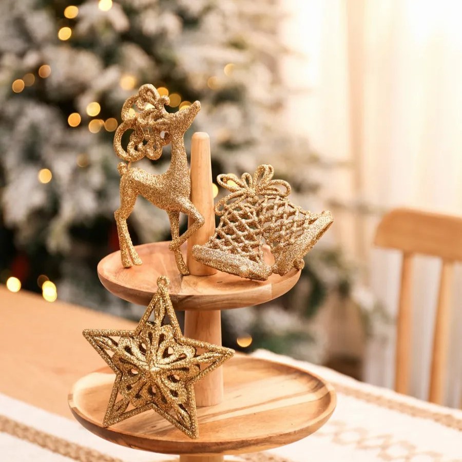 Ornaments | Karaca Home Karaca Home New Year Christmas Glitter Tree Decoration Set, 3 Piece, Gold