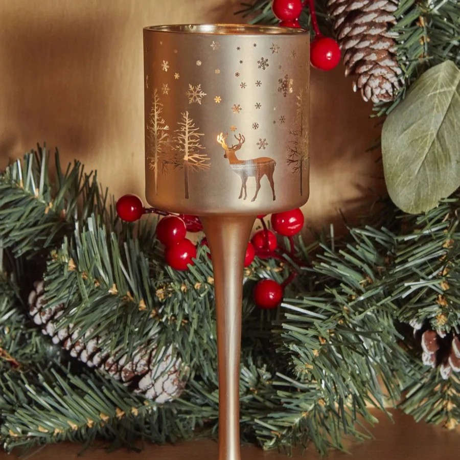 Candle Holder | Karaca Home Karaca New Year Christmas Helena Glass Candle Holder, 7Cmx20Cm, Gold