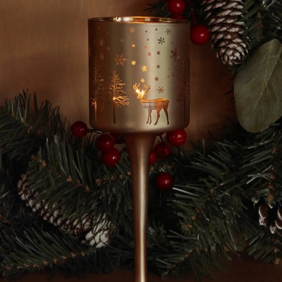 Candle Holder | Karaca Home Karaca New Year Christmas Helena Glass Candle Holder, 7Cmx20Cm, Gold