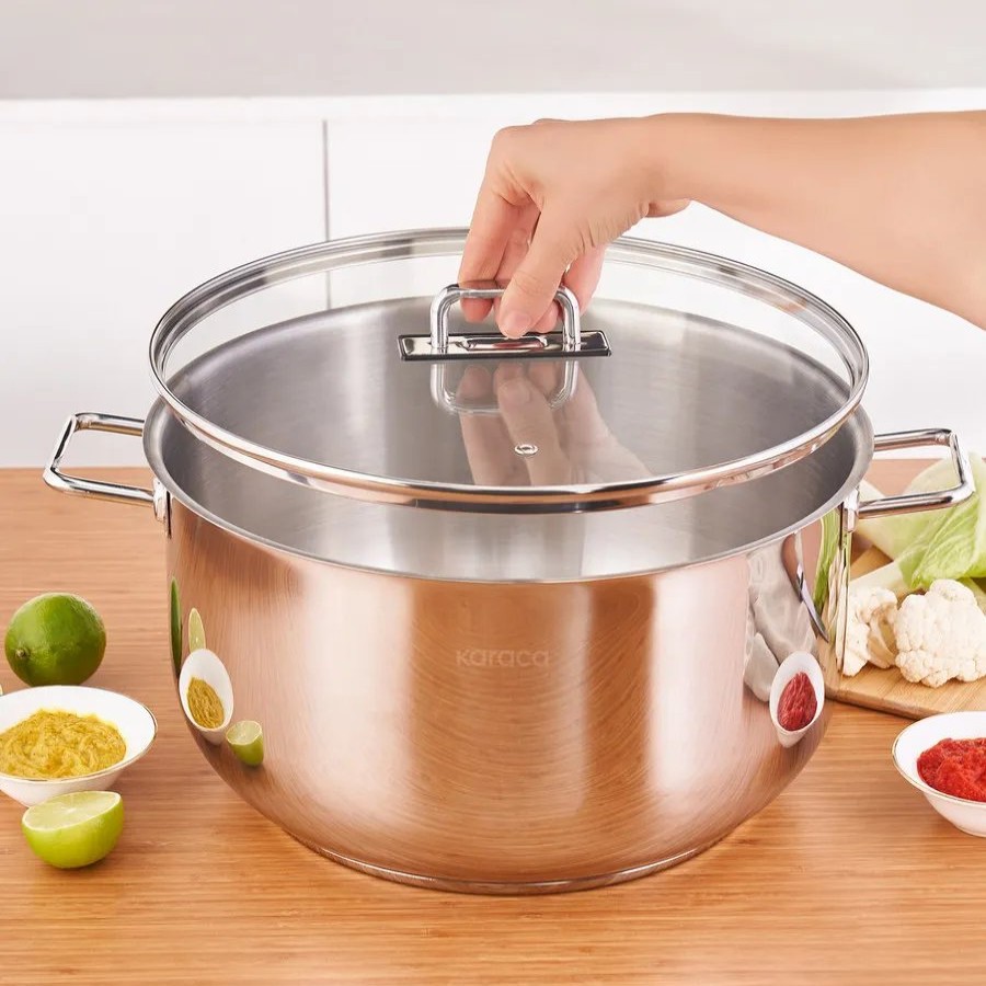 Pots | Karaca Karaca Grace Stainless Steel Induction Stockpot With Lid, 34Cm, Silver