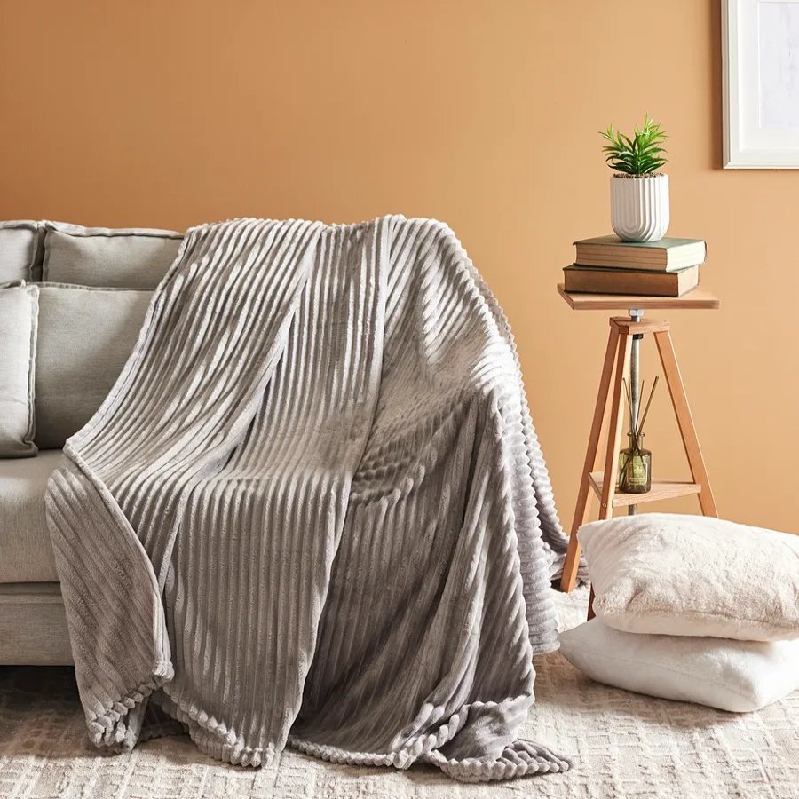 Throws & Blankets | Karaca Karaca Ruby Stripe Wellsoft Blanket, Double, Grey