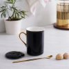 Mugs | Karaca Karaca Pastel Porcelain Mug With Lid And Spoon, 350Ml, Black Gold