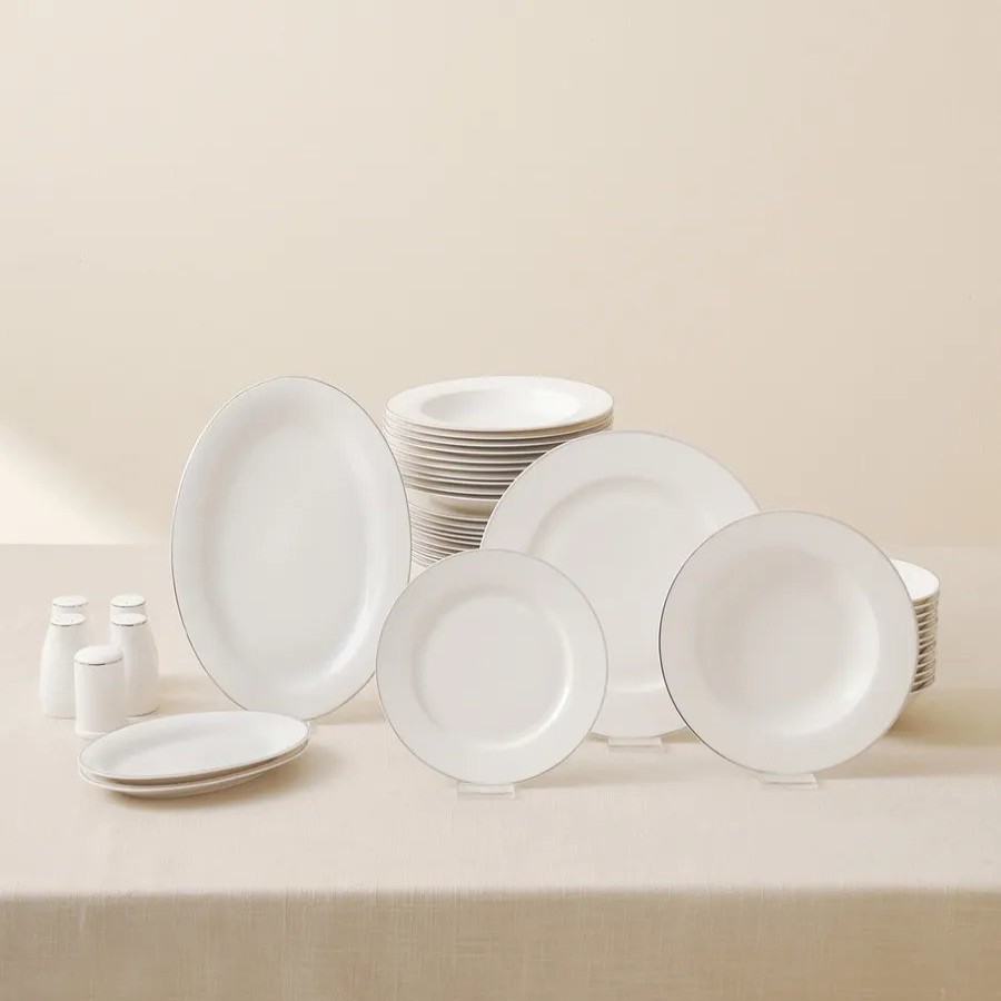 New Generation Bone China Dinner Sets | Karaca Karaca Lexi 56-Piece New Generation Bone China Dinner Set For 12 People, White Platinum