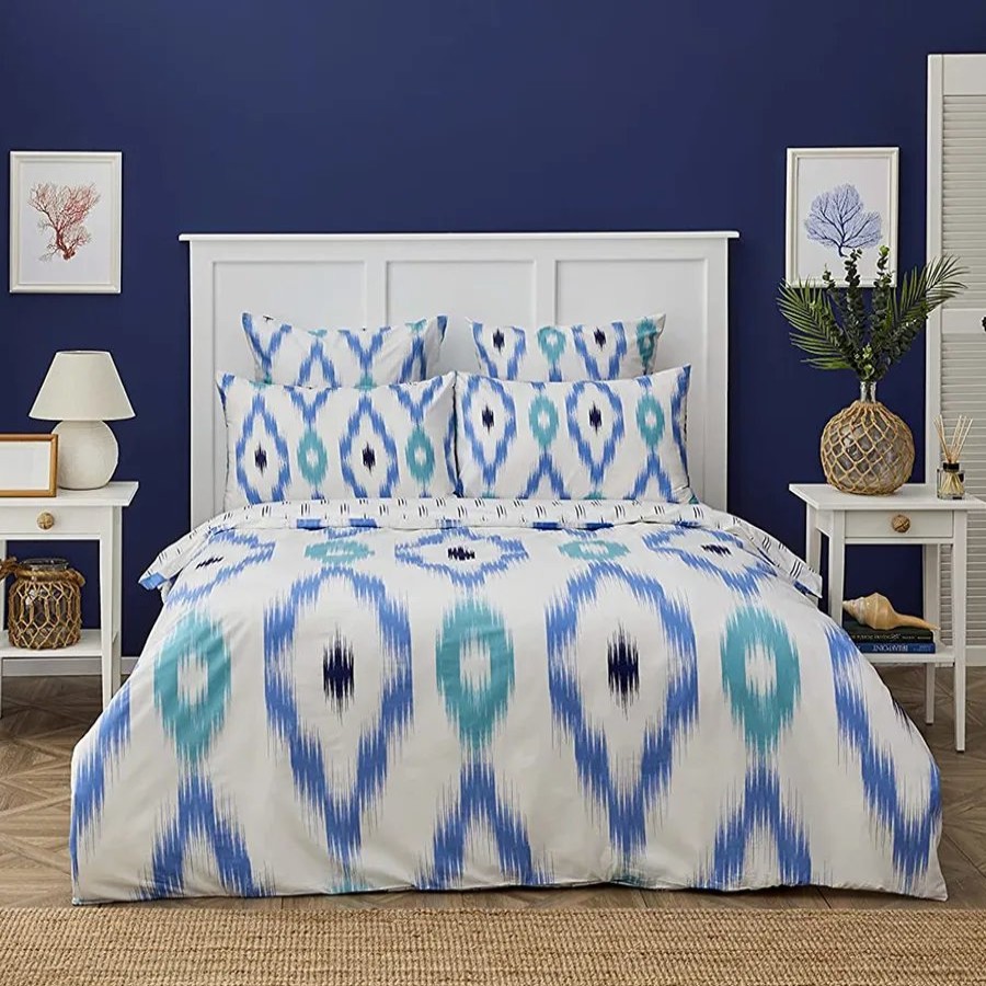 Duvet Cover Sets | Nautica Home Nautica Ikat 100% Turkish Cotton Duvet Cover Set, Double, 200Cmx200Cm, White Blue