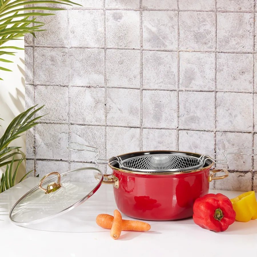 Pots | Karaca Karaca Love Of Kitchen Retro Enamel Induction Frying Pot, 22Cm, Red