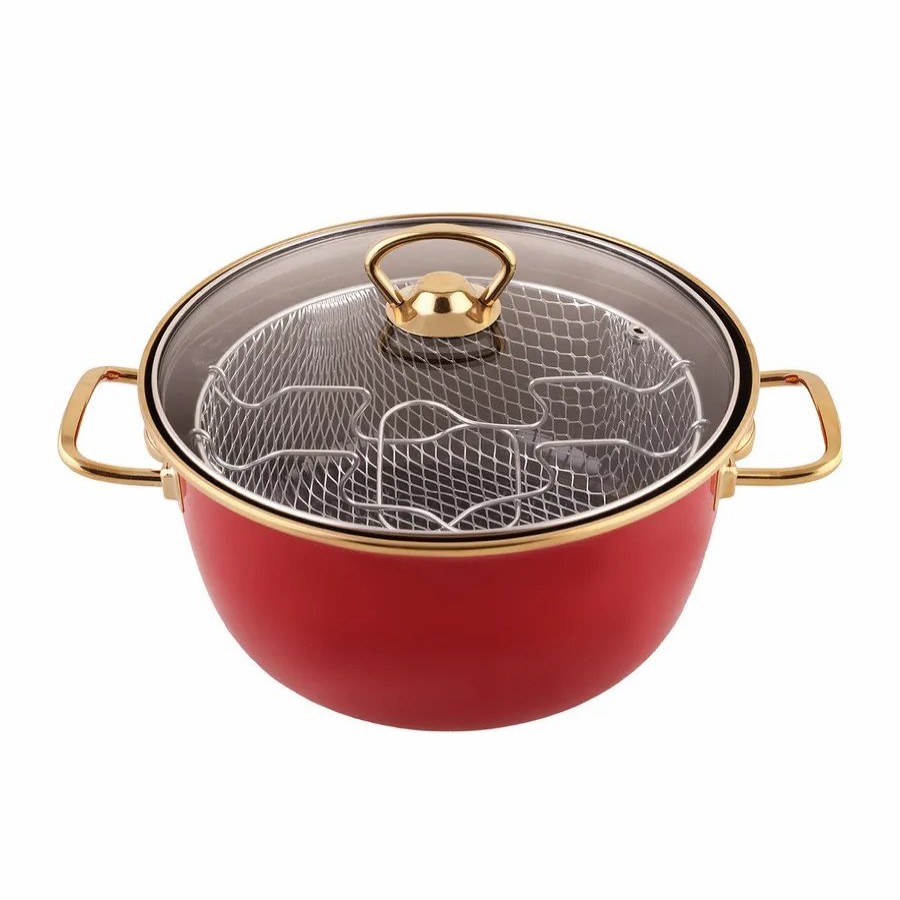 Pots | Karaca Karaca Love Of Kitchen Retro Enamel Induction Frying Pot, 22Cm, Red