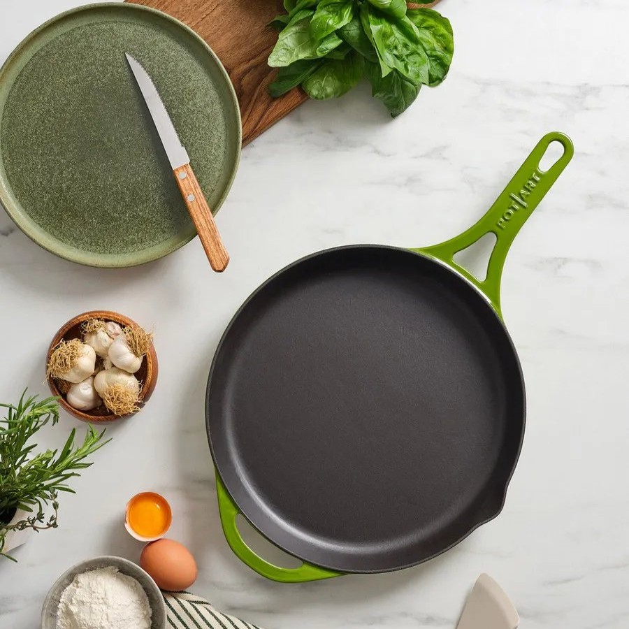 Pans | Pot Art Pot Art Cast Iron Induction Frying Pan, 28Cm, Green