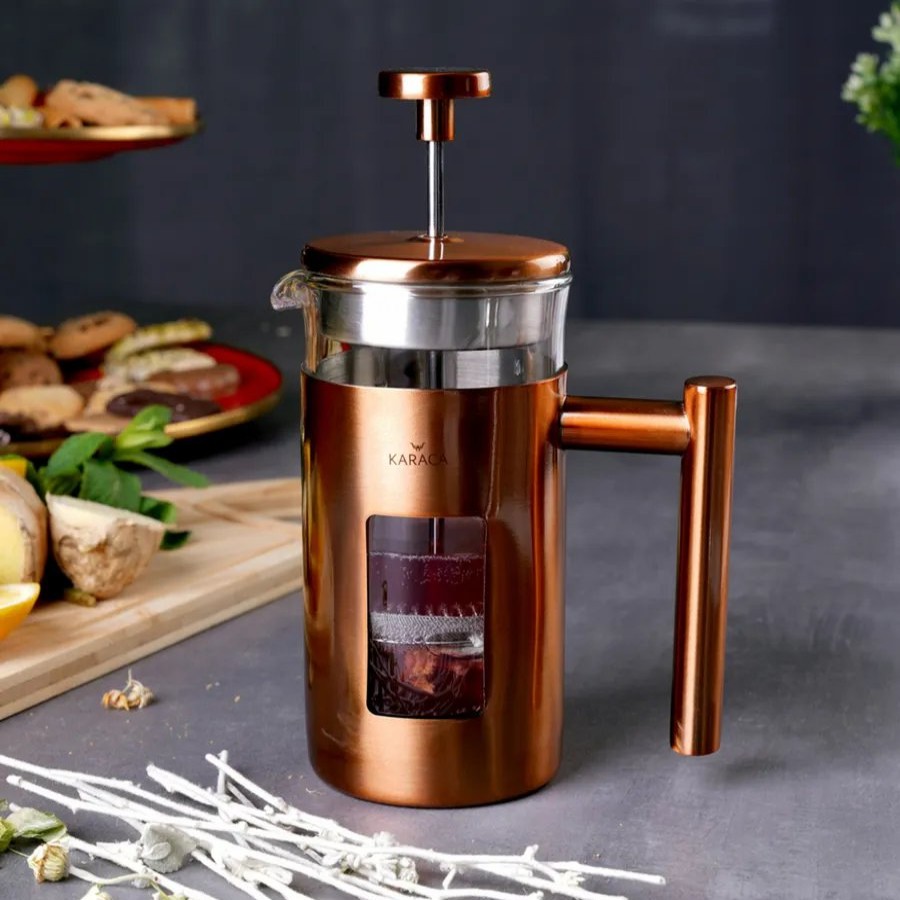 French Press | Karaca Karaca Borosilicate Glass Copper French Press, 350Ml, Copper Silver