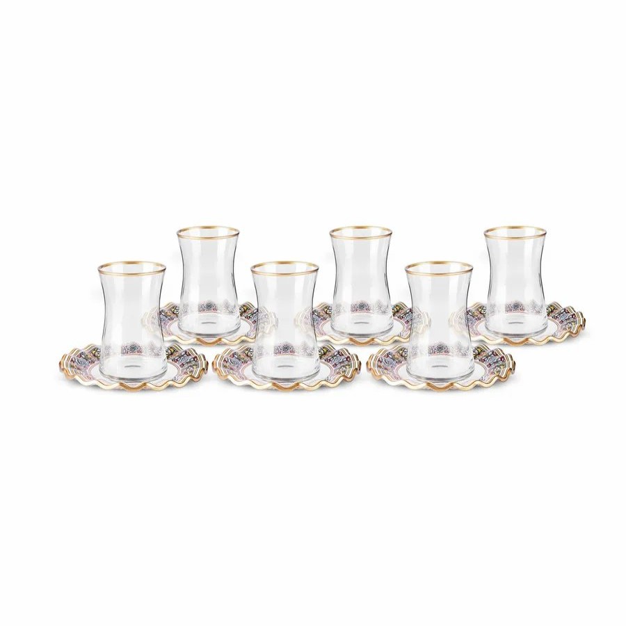 Turkish Tea Sets | Karaca Karaca Rea 12 Piece Glass Turkish Tea Set For 6 People, 160Ml, Multi