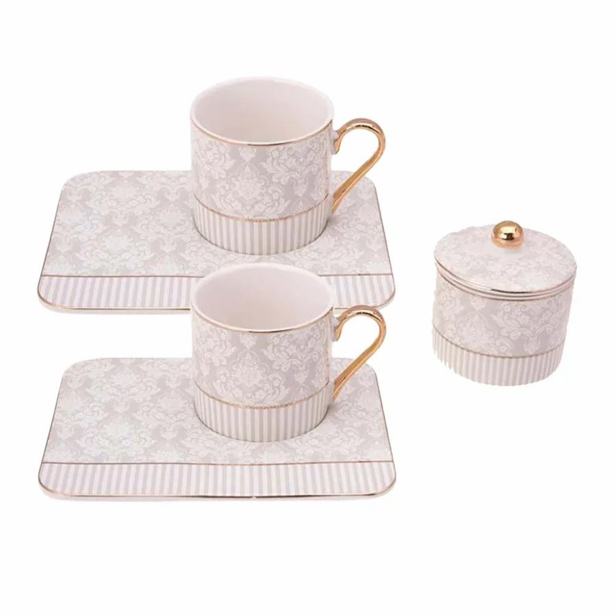 Espresso&Turkish Coffee Cup Sets | Karaca Karaca Queen 5 Piece Porcelain Espresso Turkish Coffee Cup Set For 2 People With Candy Bowl, 90Ml, Multi