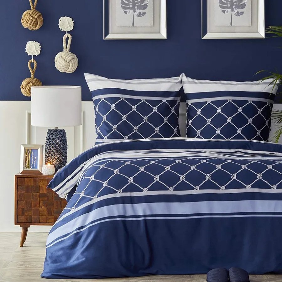 Duvet Cover Sets | Nautica Home Nautica Knot 100% Turkish Cotton Duvet Cover Set, Super King, 260Cmx220Cm, Navy Blue Multi