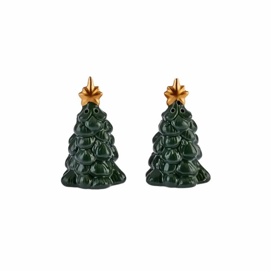 Salt And Pepper Shakers | Karaca Karaca New Year Christmas Pine Tree Salt And Pepper Shaker, 70Ml, Green Yellow