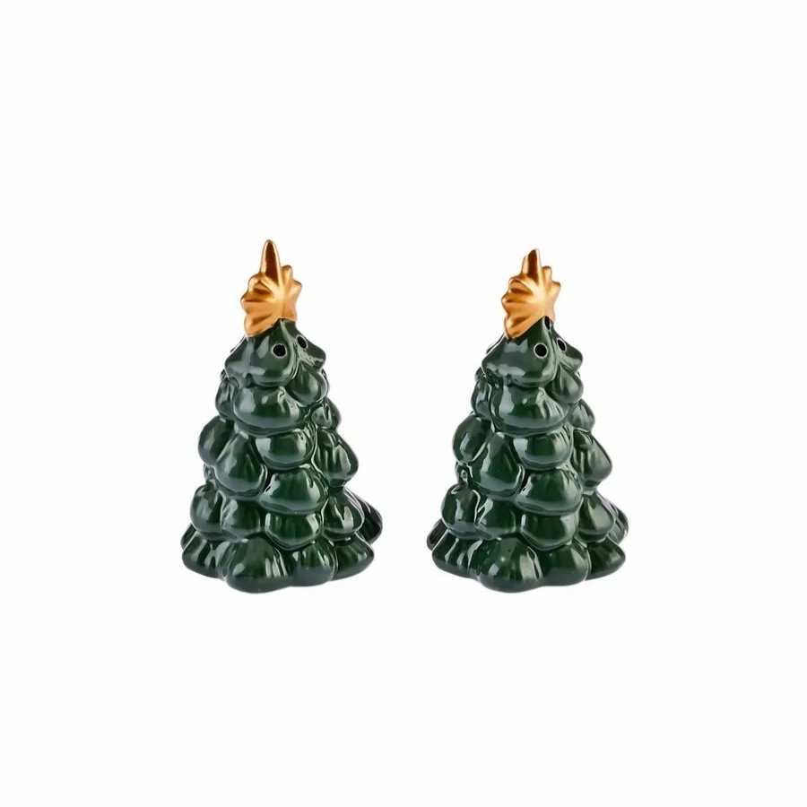 Salt And Pepper Shakers | Karaca Karaca New Year Christmas Pine Tree Salt And Pepper Shaker, 70Ml, Green Yellow