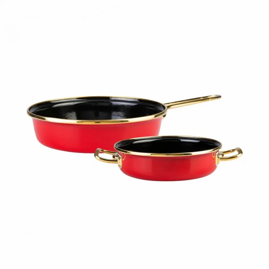 Induction Cookware | Karaca Karaca Retro 2-Piece Enamel Non-Stick Induction Pan Set, Red Gold