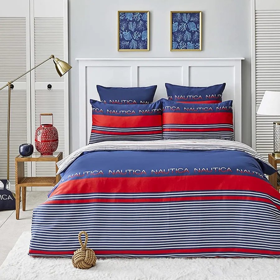 Duvet Cover Sets | Nautica Home Nautica Drifting 100% Turkish Cotton Duvet Cover Set, Double, 200Cmx200Cm, Navy Blue Multi