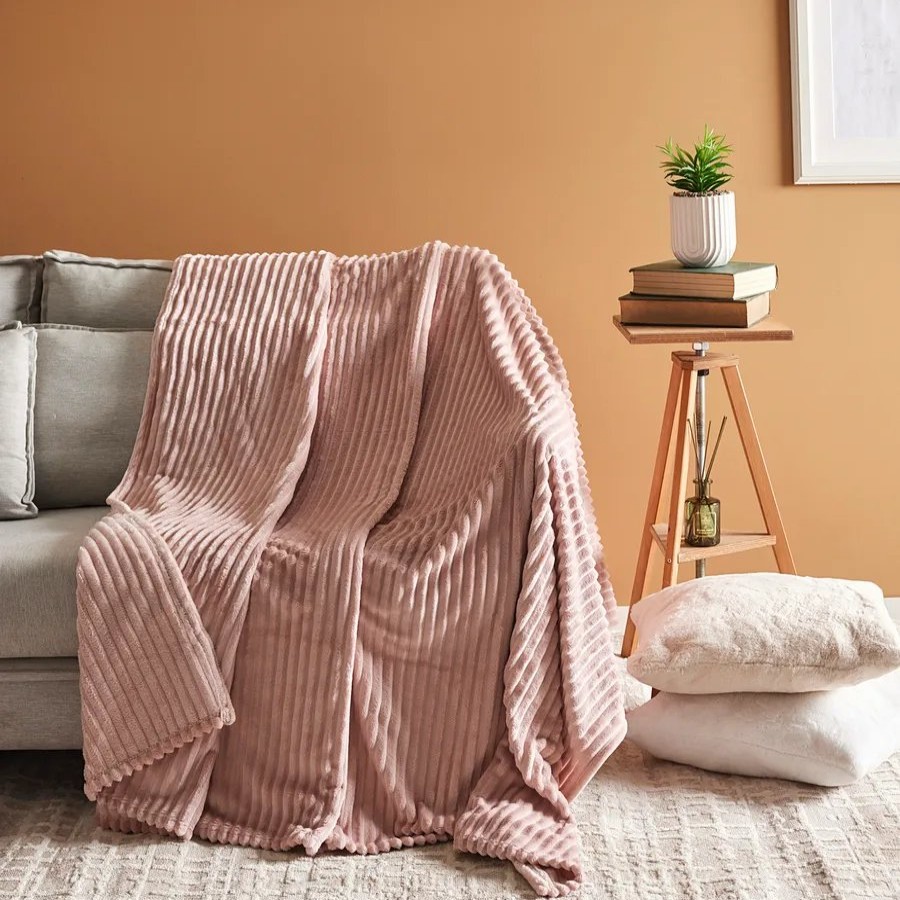 Throws & Blankets | Karaca Karaca Ruby Stripe Wellsoft Blanket, Single, Pink