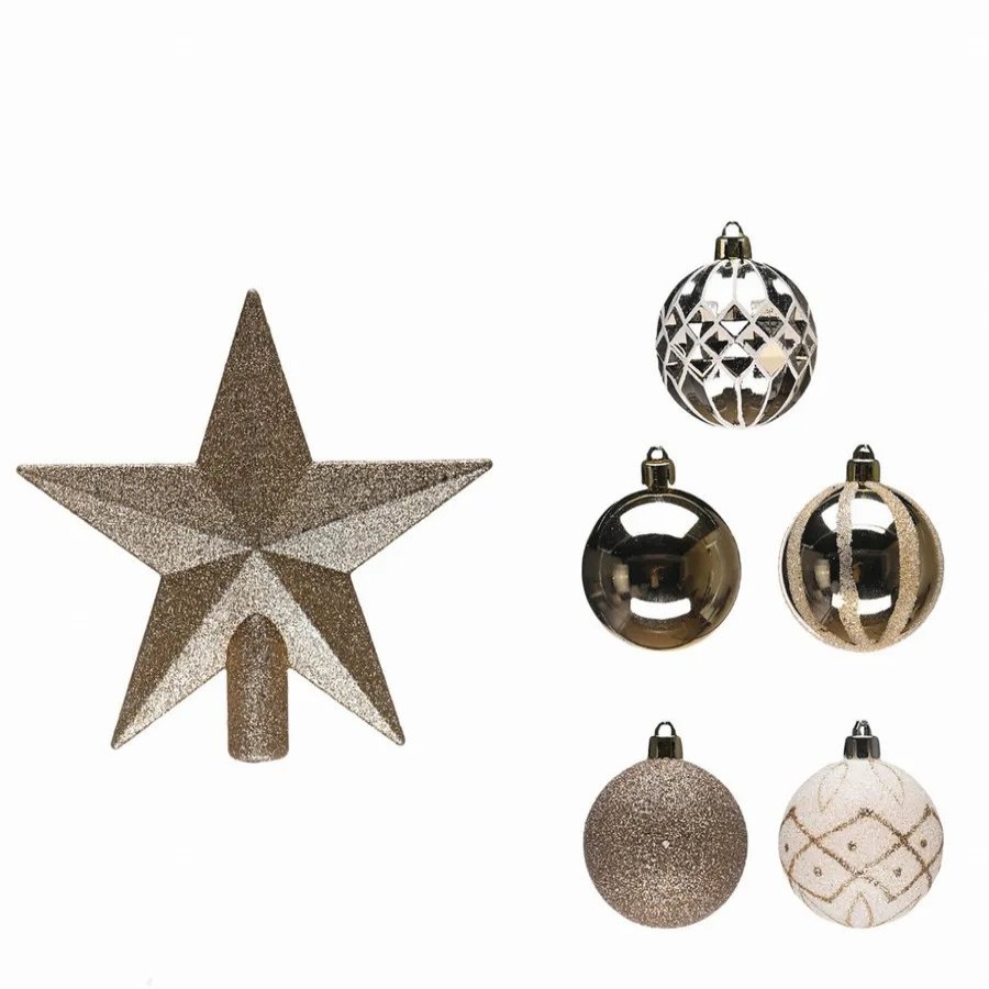 Ornaments | Karaca Home Karaca Home New Year Christmas Goldy Star Tree Bauble Set And Star Tree Topper, 21 Piece, Gold