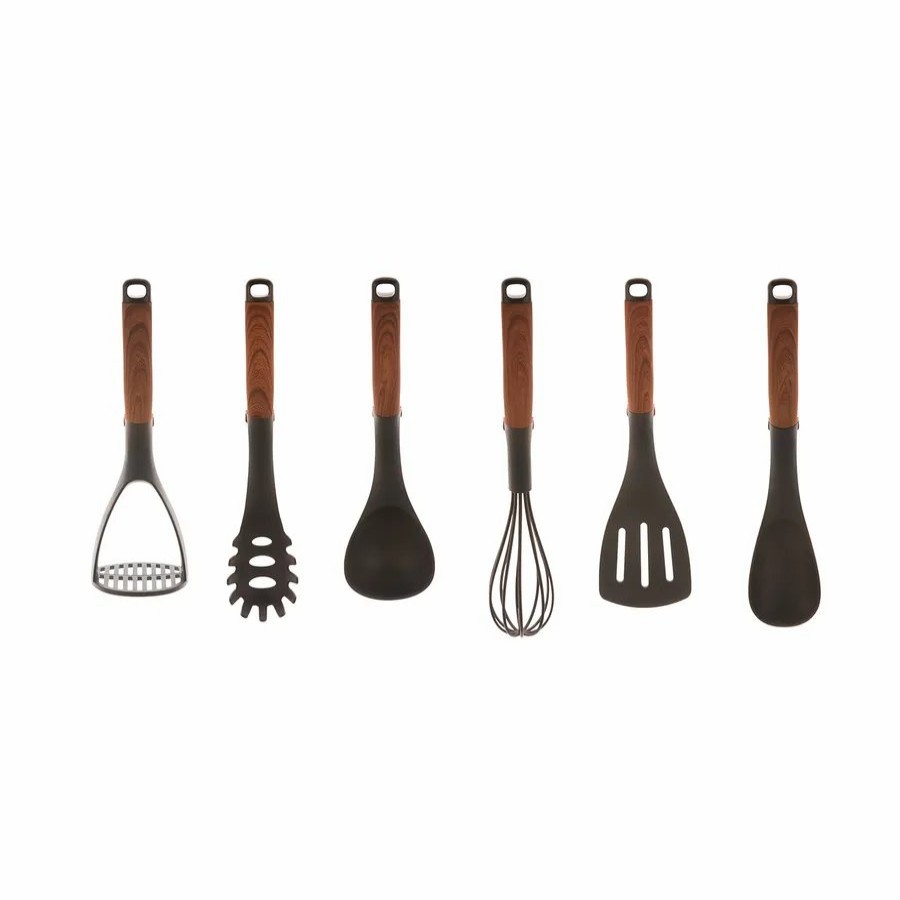 Kitchen Utensils | Karaca Karaca Woody 6 Piece Kitchen Utensil Set With Stand, Black Brown