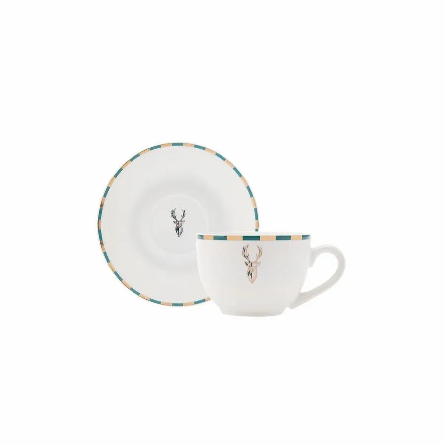 Cups & Saucers | Karaca Karaca Aries 2 Piece Porcelain Tea Cup And Saucer, 220Ml, Green Multi