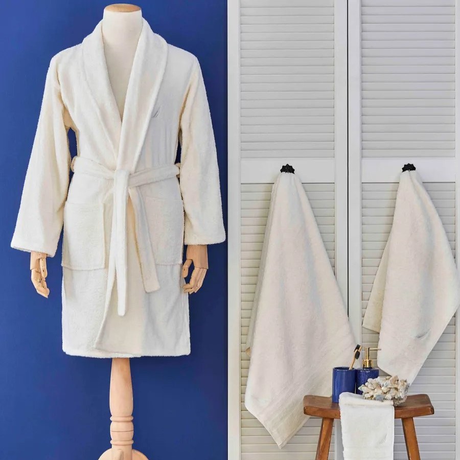 Bathrobes | Nautica Home Nautica Home Crew 100% Turkish Cotton Bathrobe, Large, Ivory