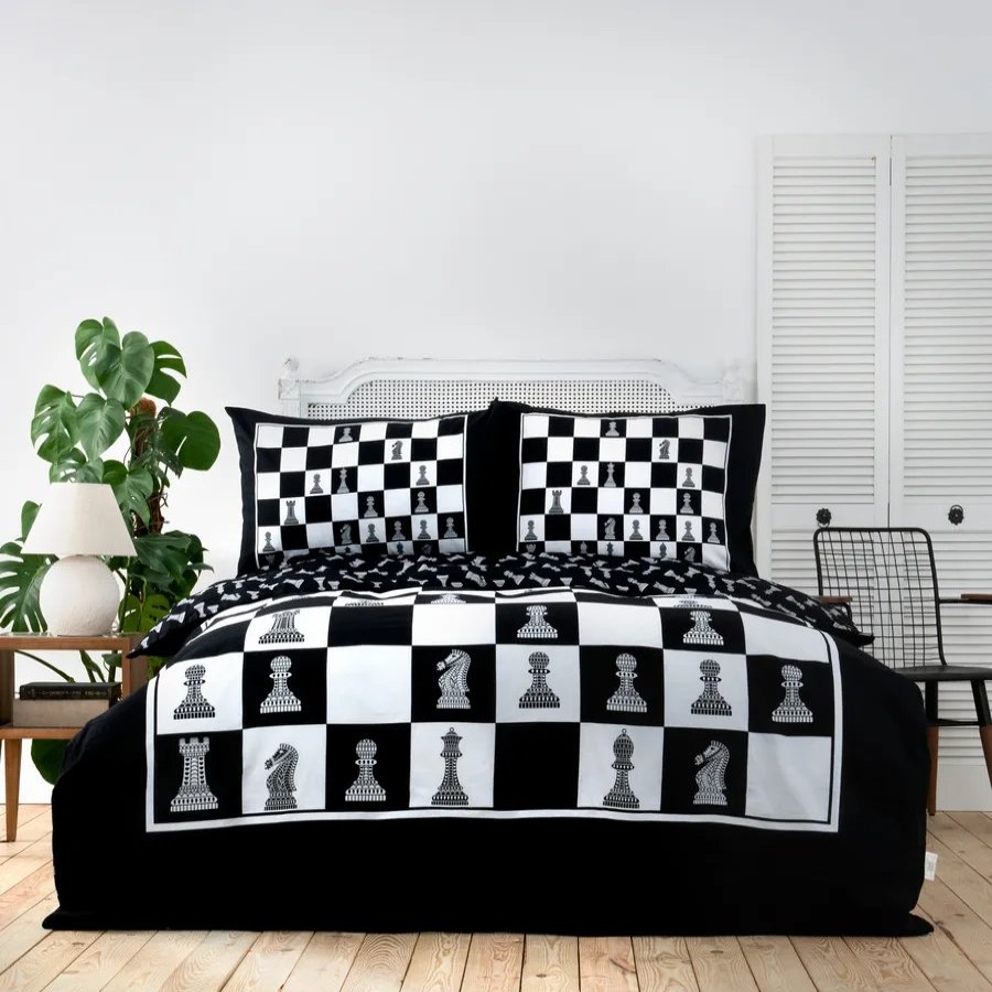 Duvet Cover Sets | Karaca Home Karaca Home Chess 100% Turkish Cotton Duvet Cover Set, Double, Multi