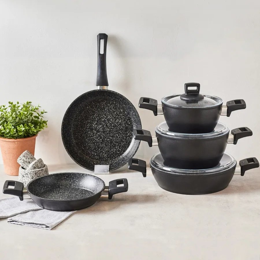 Biogranite Cookware Sets | Karaca Karaca Biogranite Power 8-Piece Non-Stick Cookware Set, Black