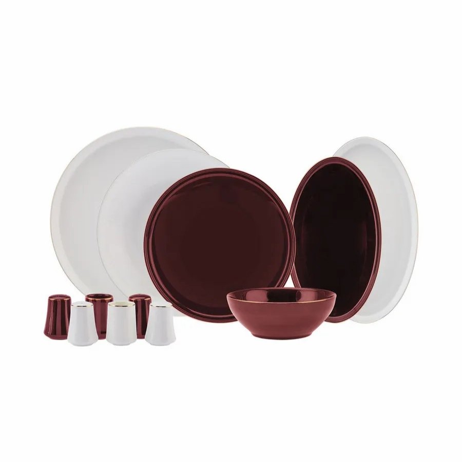 New Generation Bone China Dinner Sets | Karaca Karaca Elara 57-Piece New Generation Bone China Dinner Set For 12 People, Red White