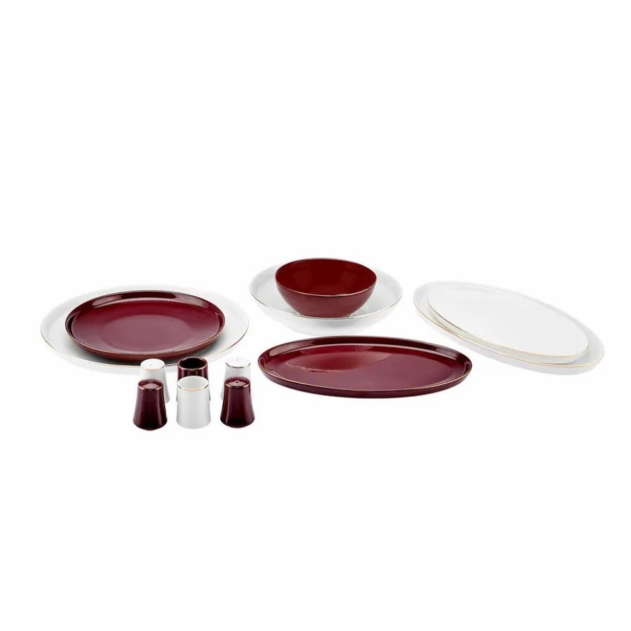 New Generation Bone China Dinner Sets | Karaca Karaca Elara 57-Piece New Generation Bone China Dinner Set For 12 People, Red White