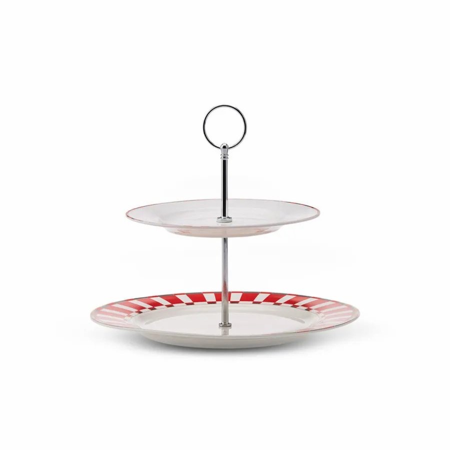 Serving Platters | Karaca Karaca Aries Porcelain 2-Tier Cake Stand, 27Cm, Red Multi