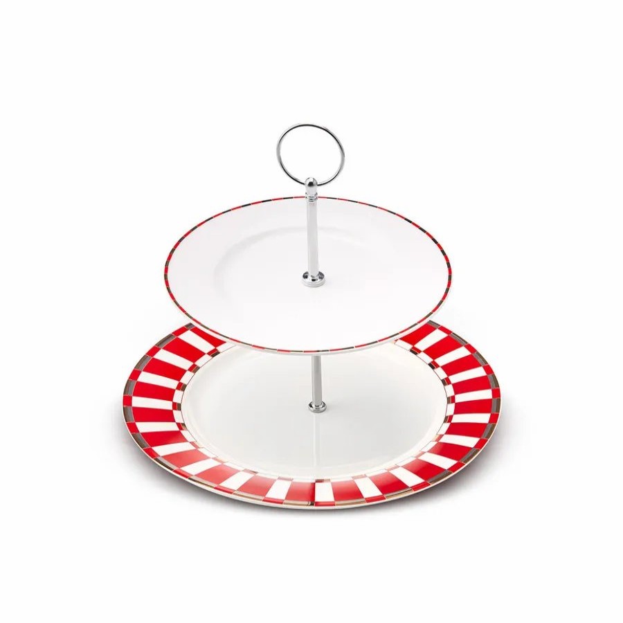 Serving Platters | Karaca Karaca Aries Porcelain 2-Tier Cake Stand, 27Cm, Red Multi