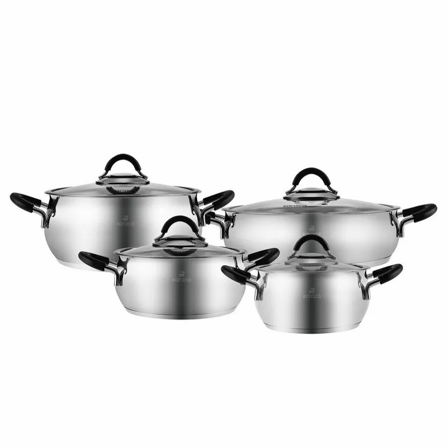 Stainless Steel Cookware Sets | Karaca Karaca Oyster 8-Piece Stainless Steel Induction Cookware Set, Black Multi