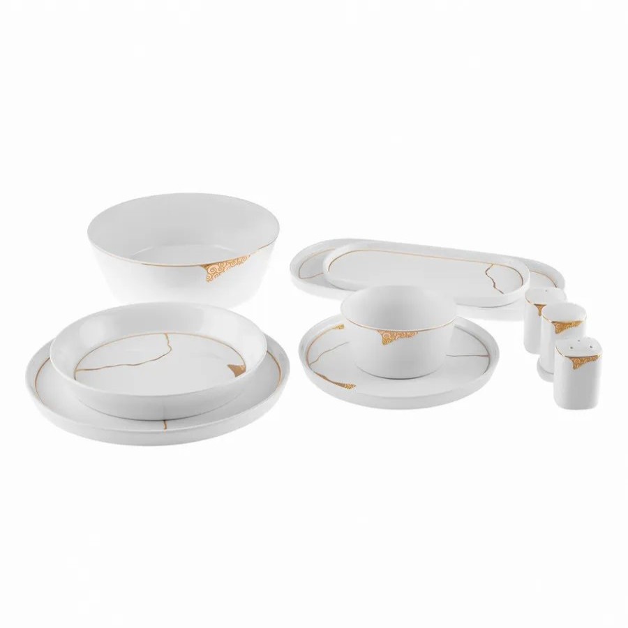 New Generation Bone China Dinner Sets | Karaca Karaca Streamline Quora 59-Piece New Generation Bone China Dinner Set For 12 People, White Multi