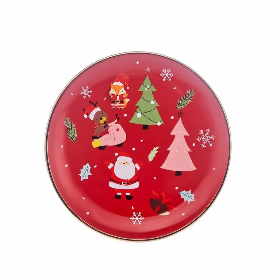 Side Plates | Karaca Karaca New Year Christmas New Generation Bone Golden Line Side Plate, 19.5Cm, Red Multi