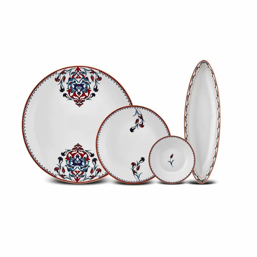 Porcelain Breakfast Sets | Karaca Karaca Nakkas 14 Piece Porcelain Breakfast Serveware Set For 6 People, White Multi