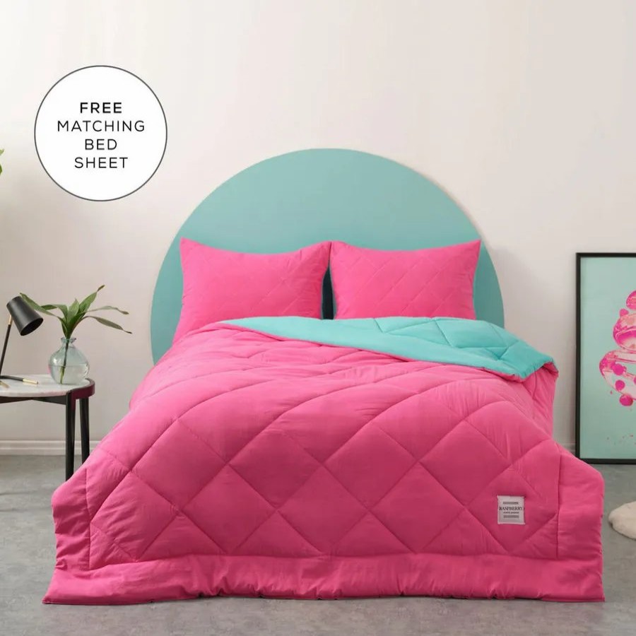 Duvets | Karaca Home Karaca Home Smart Comfort Raspberry 100% Microfiber Duvet Set With Bed Sheet, Double, Pink Blue