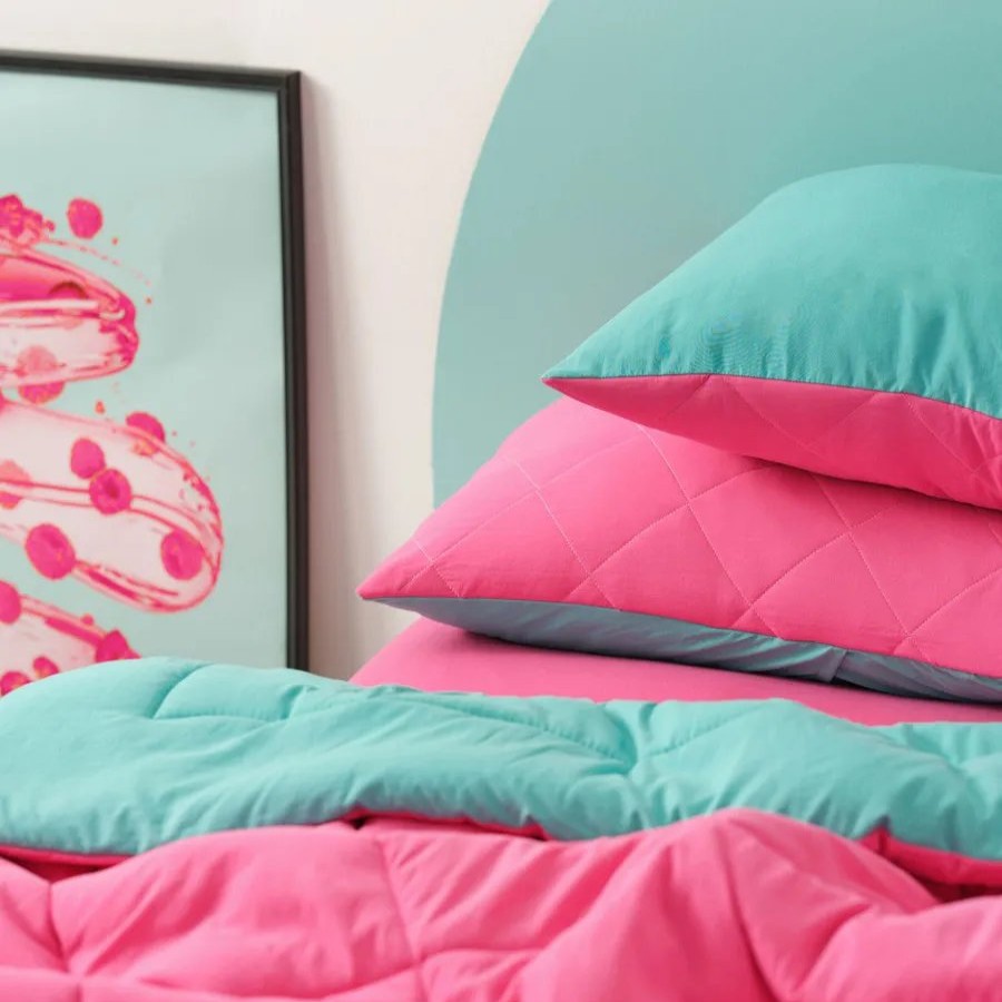 Duvets | Karaca Home Karaca Home Smart Comfort Raspberry 100% Microfiber Duvet Set With Bed Sheet, Double, Pink Blue