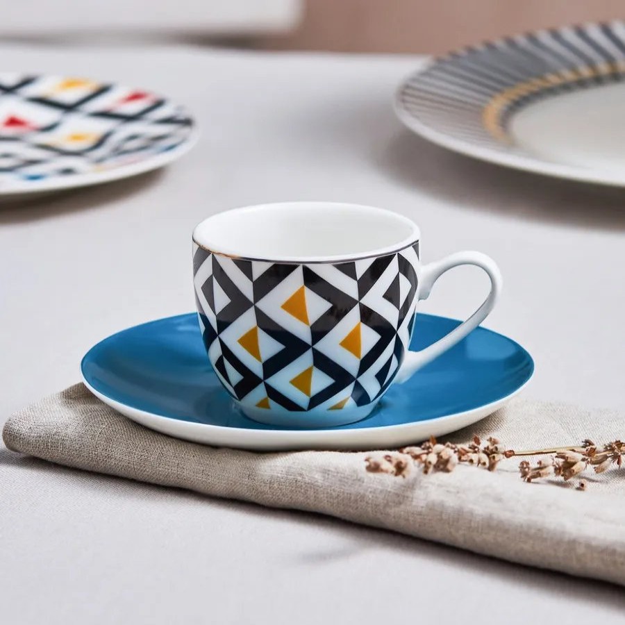 Cups & Saucers | Karaca Karaca Game 2 Piece Porcelain Espresso Turkish Coffee Cup, 90Ml, Blue Multi