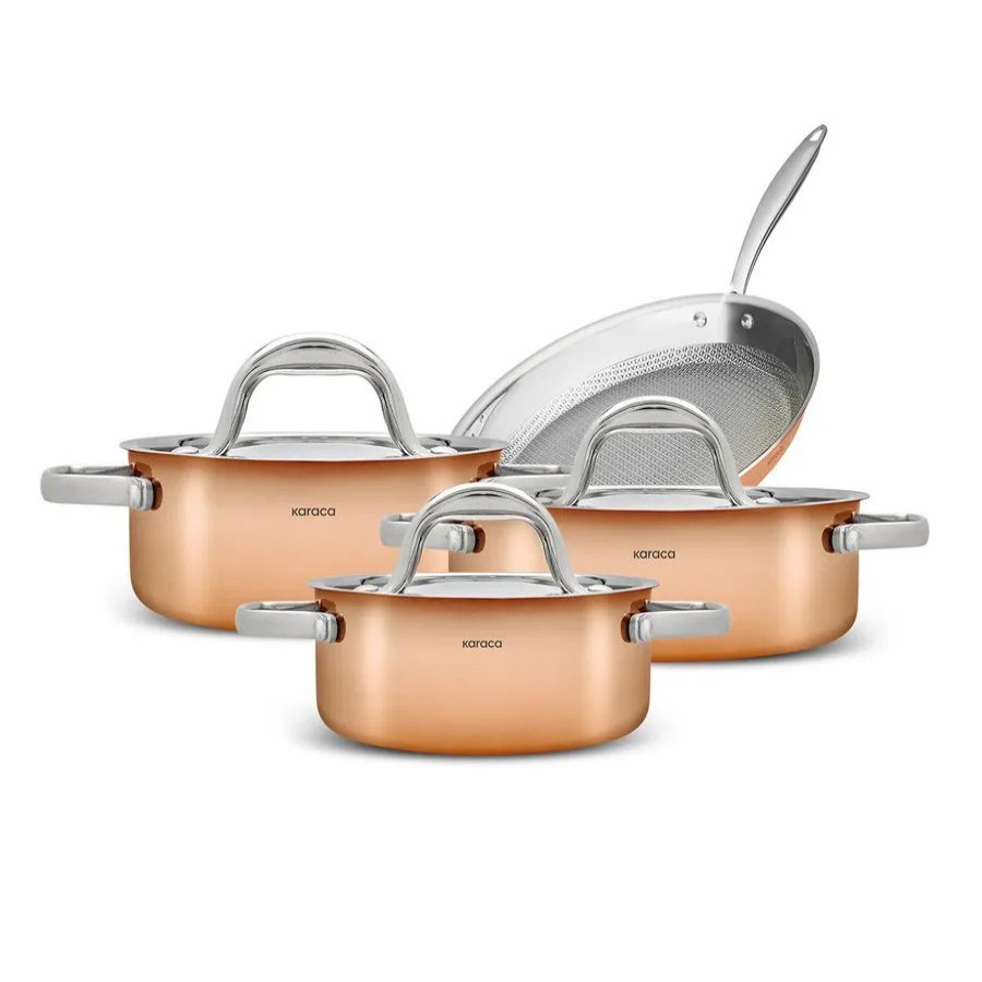 Copper Cookware | Karaca Karaca 3Ply Powersteel 7-Piece Copper Cookware Set, Copper