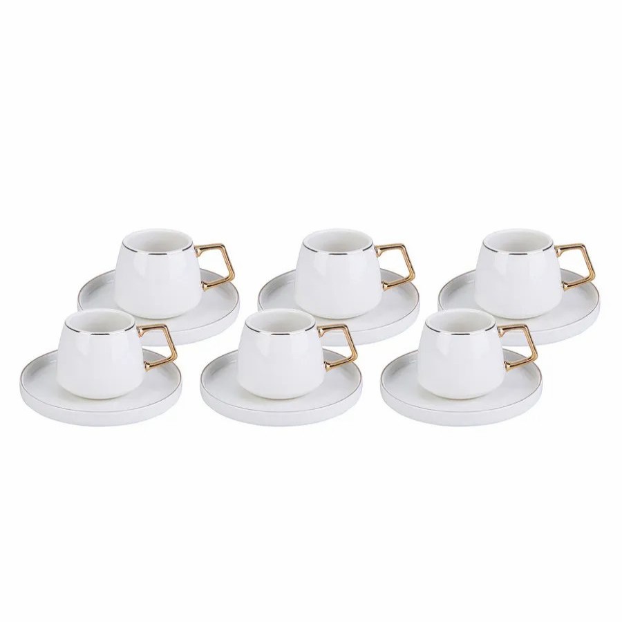 Espresso&Turkish Coffee Cup Sets | Karaca Karaca Saturn 12 Piece Porcelain Espresso Turkish Coffee Cup Set For 6 People, 100Ml, White Gold