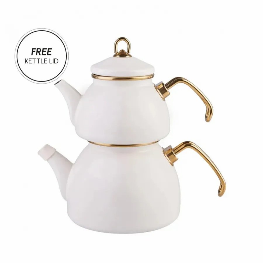 Turkish Teapots | Karaca Karaca Retro Enamel Induction Teapot Set, Cream