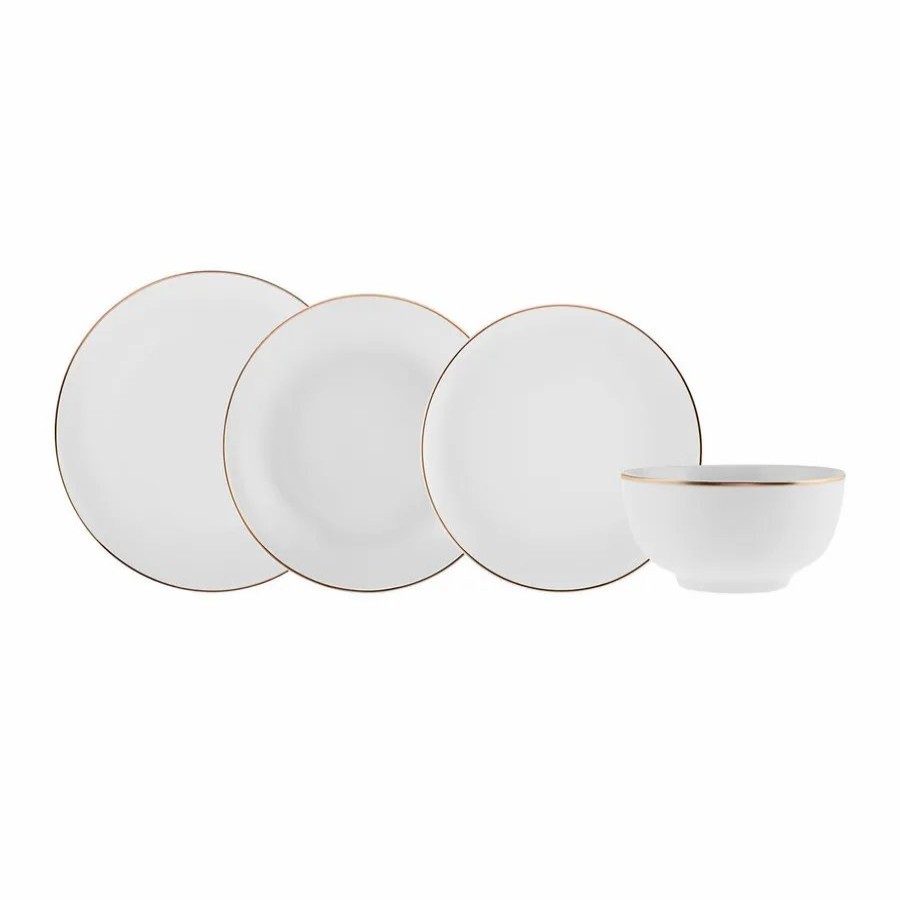 Porcelain Dinner Sets | Karaca Karaca Leon 24-Piece Porcelain Dinner Set For 6 People, White Gold