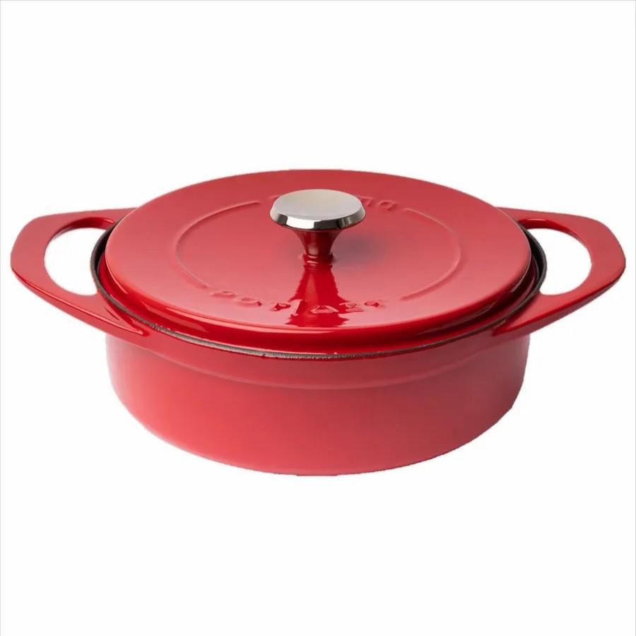 Pots | Pot Art Pot Art Cast Iron Induction Shallow Casserole With Lid, 26Cm, Red