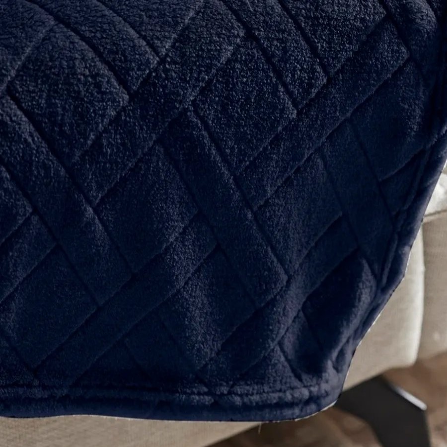 Throws & Blankets | Karaca Karaca Elanor Flannel Emboss Wellsoft Blanket, Double, Navy