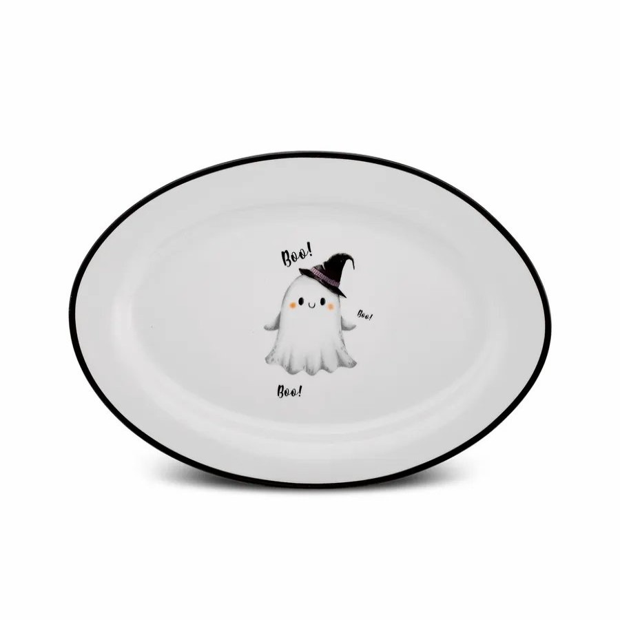 Serving Platters | Karaca Karaca Halloween Boo Pumpkin Porcelain Serving Platter, 35Cm, White Multi