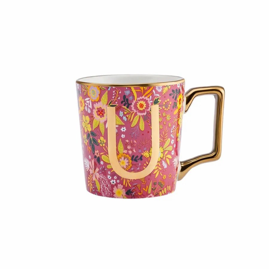 Mugs | Karaca Karaca Flower Porcelain Letter U Mug, 350Ml, Multi