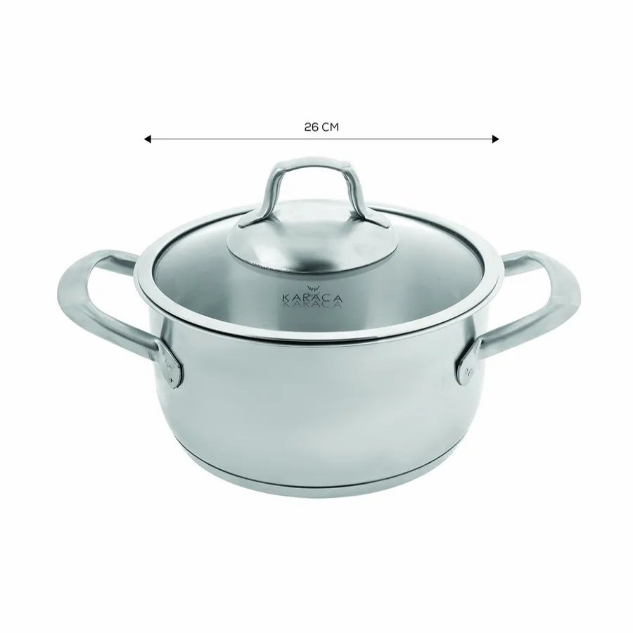 Pots | Karaca Karaca Bianca 304 Stainless Steel Induction Stockpot With Lid, 26Cm, Silver