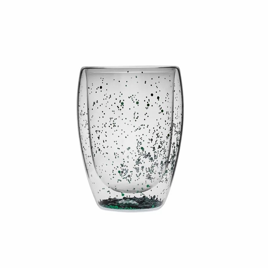 Tumbler Glasses | Karaca Karaca New Year Christmas Pia Glass Glitter Tumbler Glass, 350Ml, Green Transparent