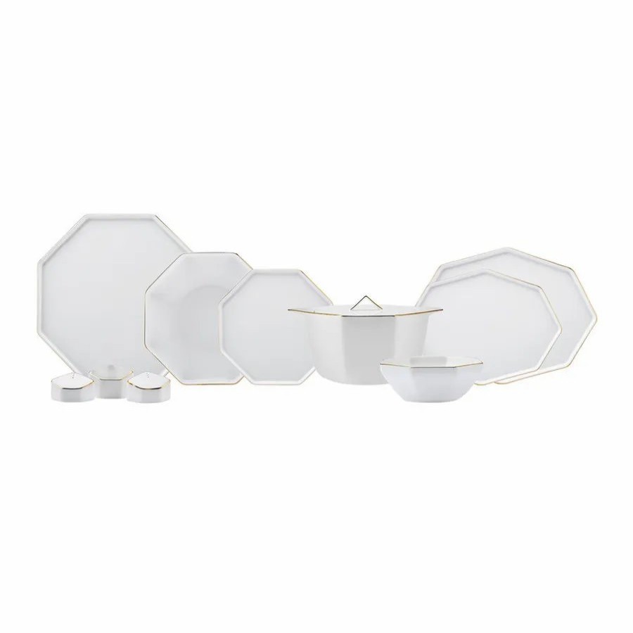 Fine Pearl Dinner Sets | Karaca Karaca Fine Pearl Extra Eight Corner 62-Piece Dinner Set For 12 People, White Gold